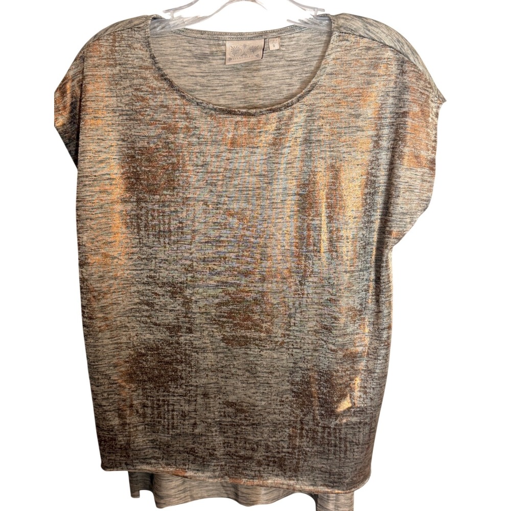 Metallic Gold Silver Knit Top Women's Small Cap Sleeve Made in Turkey Shimmer